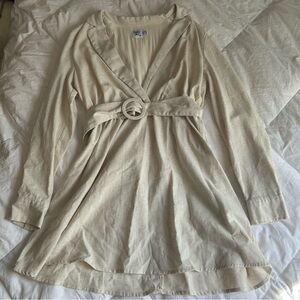 Cream Long Sleeve Belted Dress